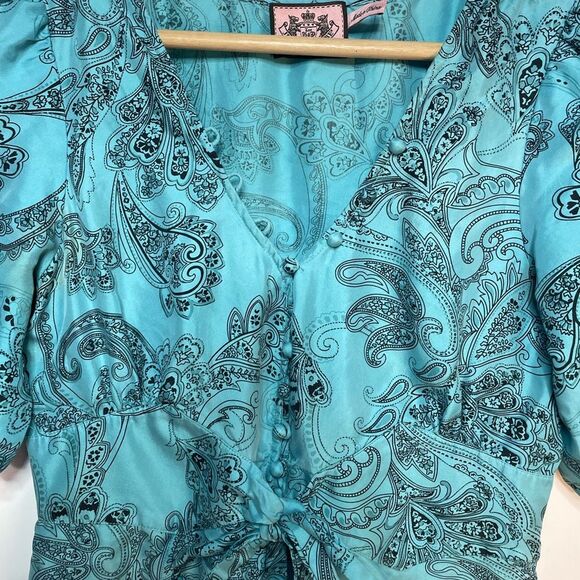 5 for $25🔥Juicy Couture Teal Paisley Half Button Front Dress Size 4 - Picture 4 of 8